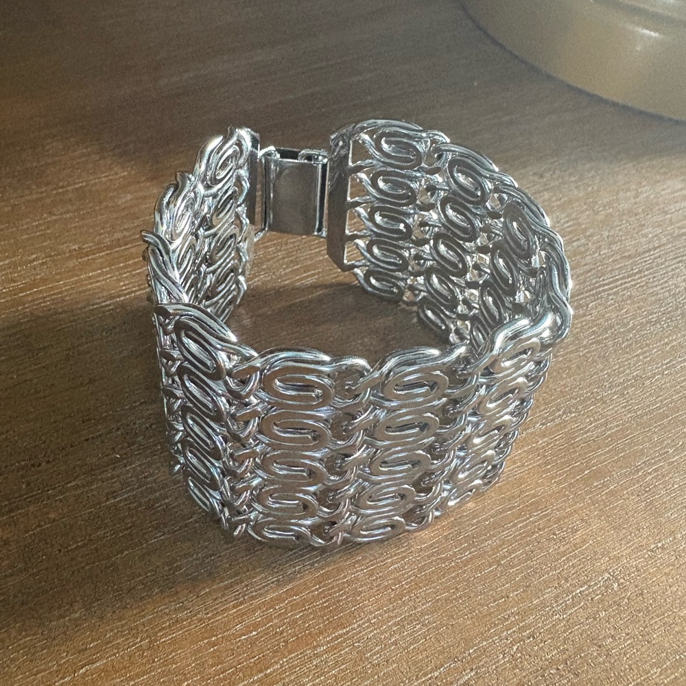 Silver tone metal chain link cuff bracelet